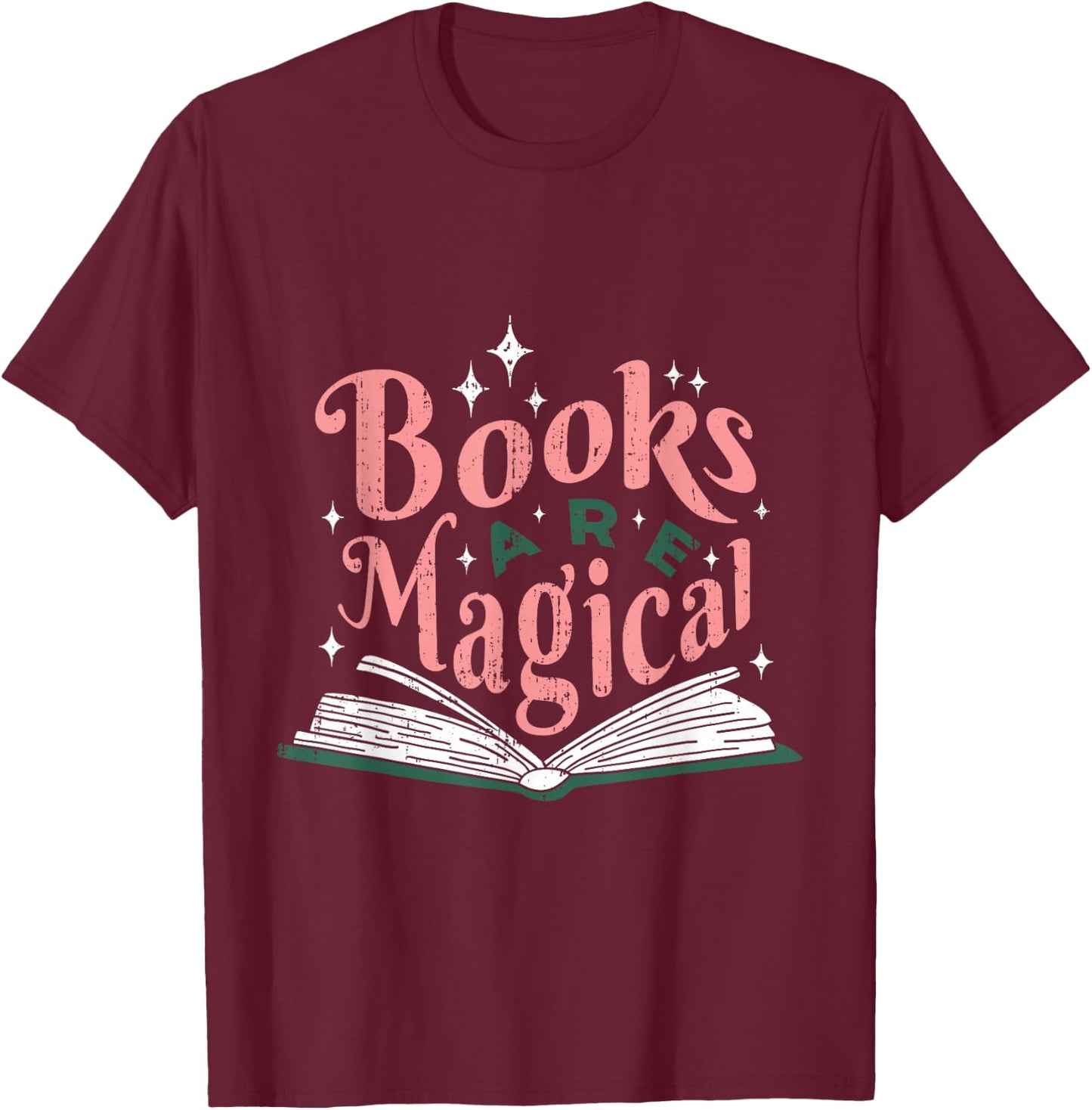 Books Are Magical Retro Reader Graphic Cute Book Lover Art T-Shirt - T-Shirt | Maroon