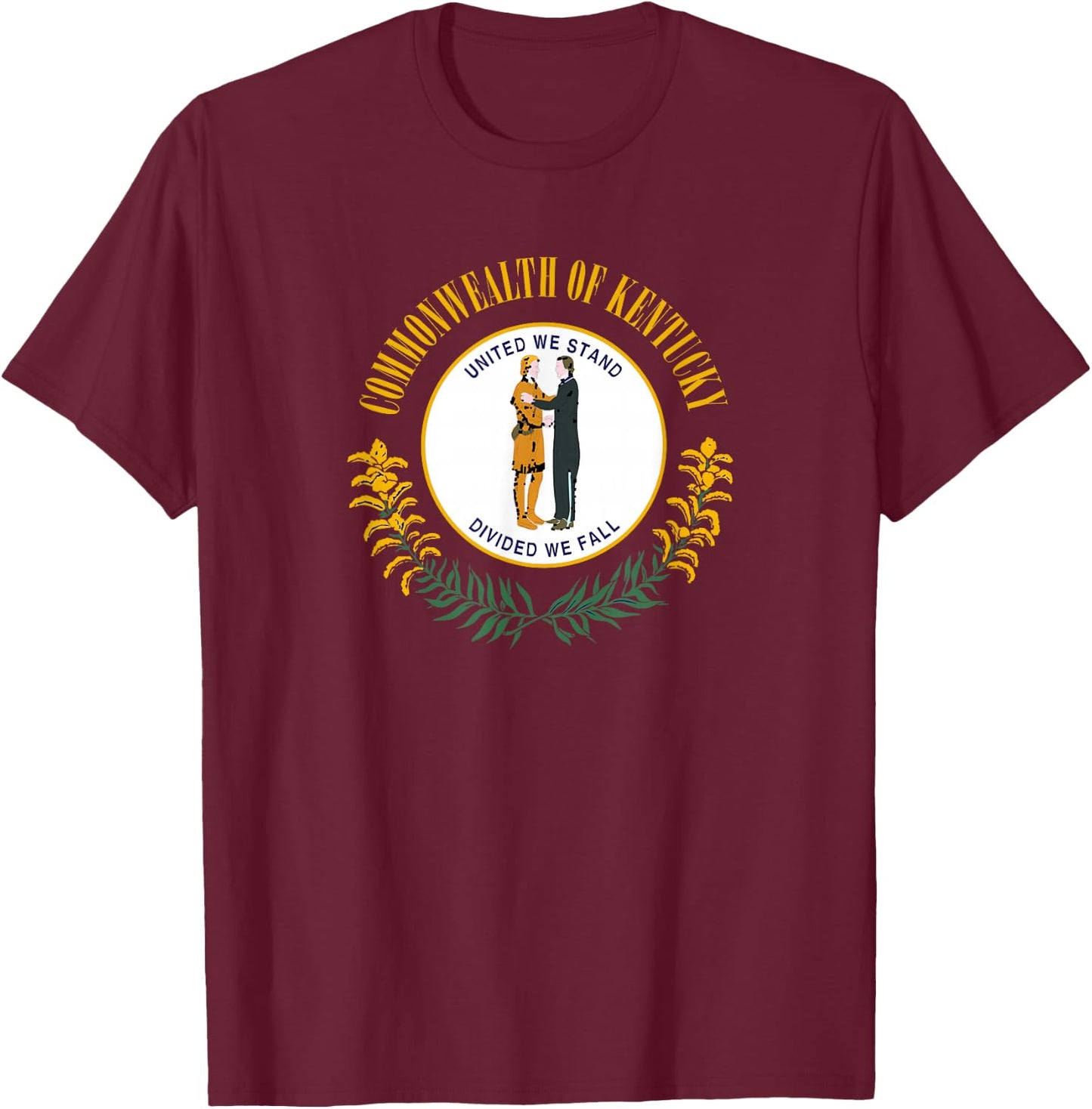 We Love USA State Flags Kentucky Flag , -Adults, Blue, Small, Short Sleeve, , Classic Fit, Cotton-Polyester Blend T-Shirt - T-Shirt | Maroon