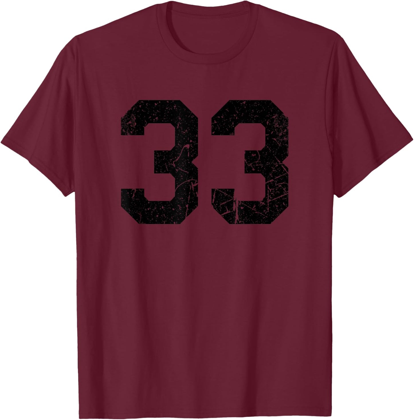 Distressed Number #33 Black Varsity Number T-Shirt - T-Shirt | Maroon