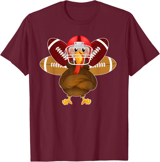Thanksgiving Beer & Turkey Football T-Shirt - T-Shirt | Maroon