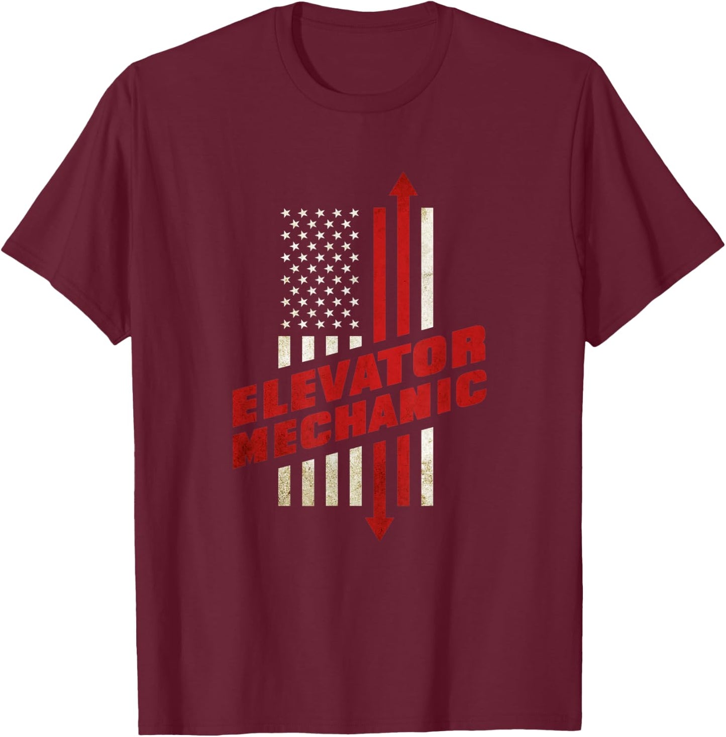 Elevator Mechanic Vintage US Flag T-Shirt - T-Shirt | Maroon