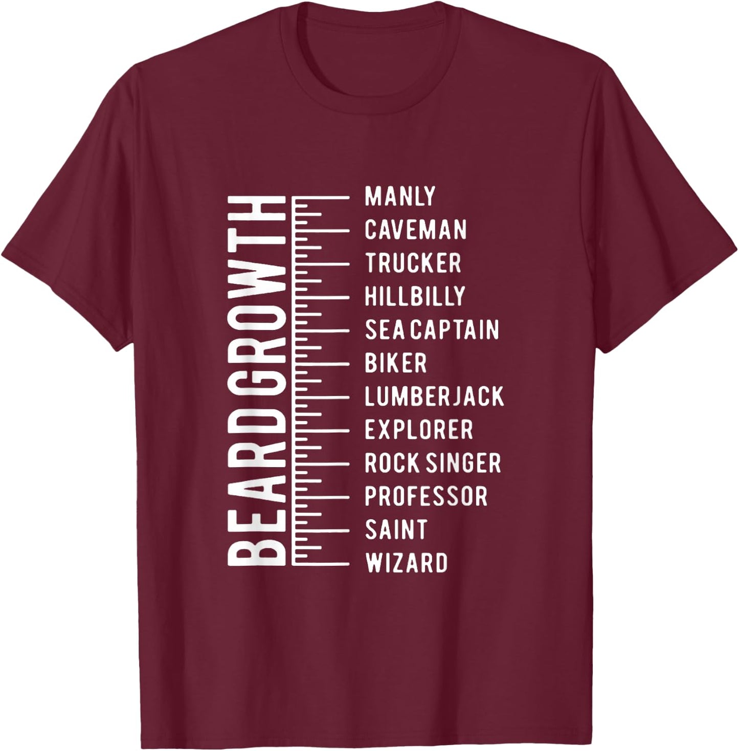 Men's Beard Growth Chart Measurement Bearded Man T-Shirt - T-Shirt | Maroon