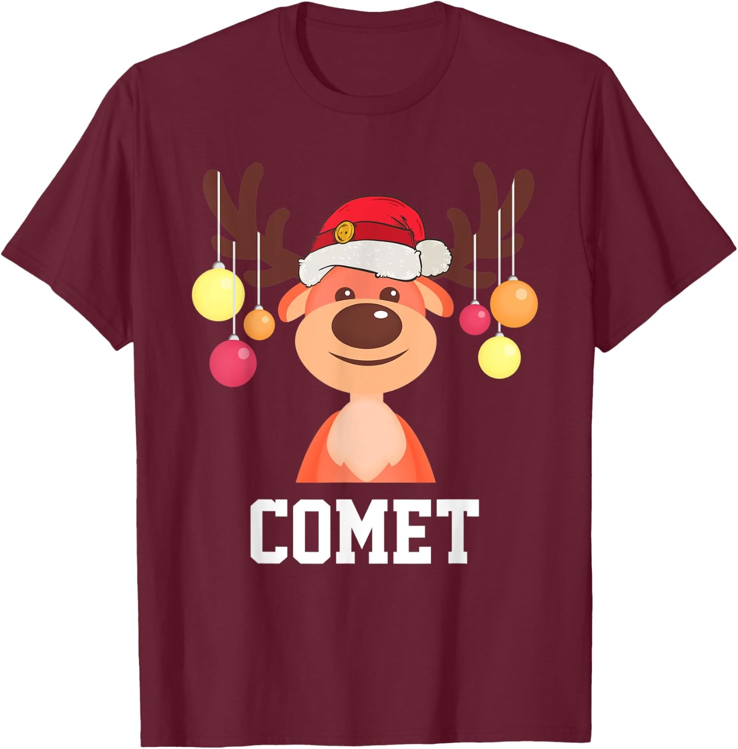 Funny Santa Reindeer Comet Christmas Group Costume T-Shirt - T-Shirt | Maroon