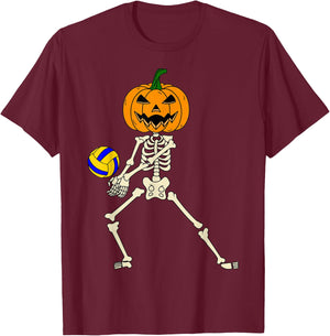 Halloween Volleyball Skeleton Player Retro Vintage Sport T-Shirt - T-Shirt | Maroon