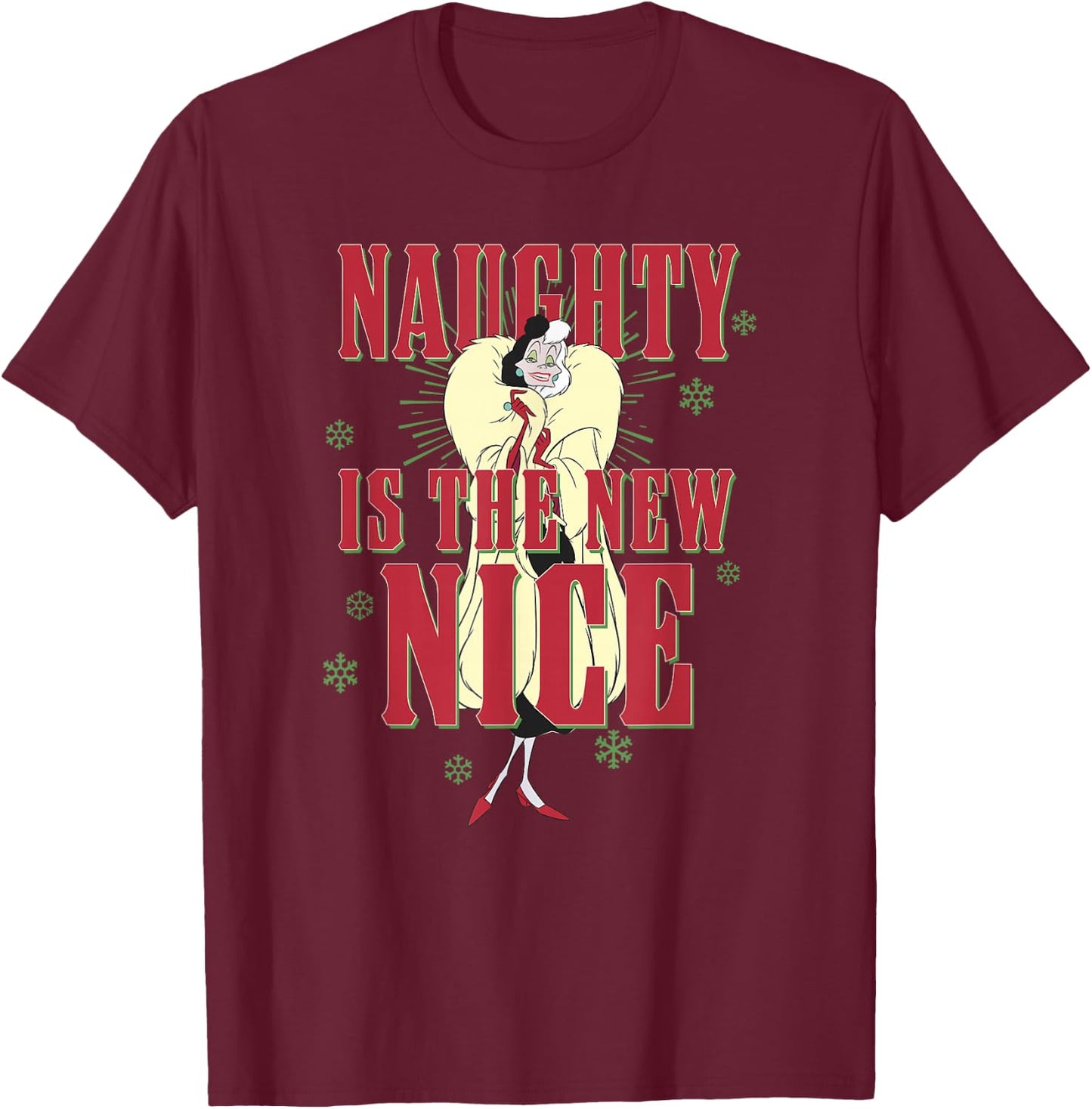 Disney Villains Christmas Cruella Naughty Is The New Nice T-Shirt - T-Shirt | Maroon