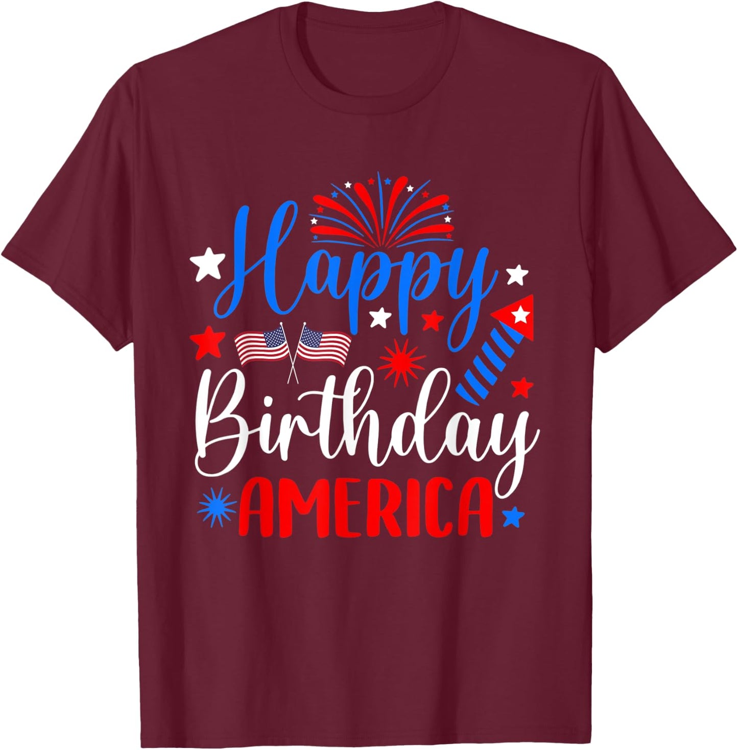 Happy Birthday America 4th Of July Funny Us flag fireworks Kids Men T-Shirt - T-Shirt | Maroon