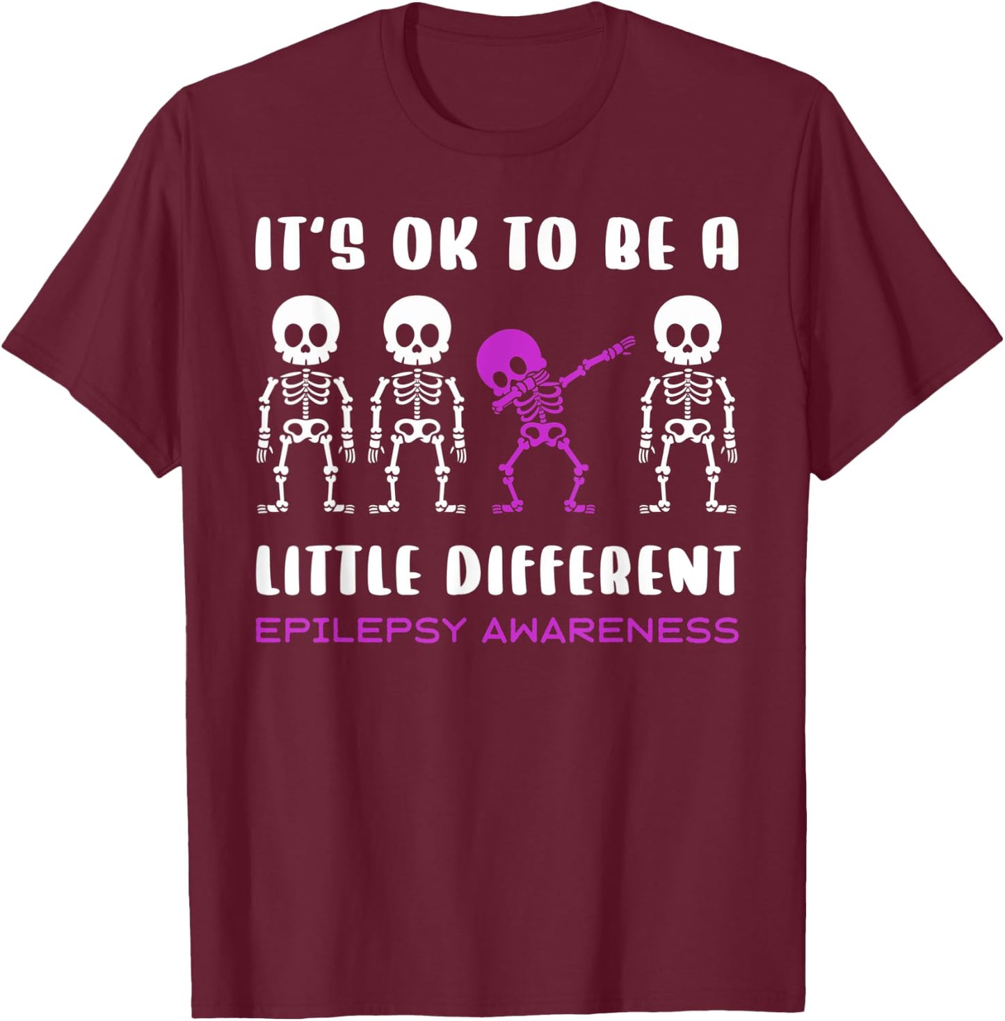 Epilepsy Purple Skeleton Awareness Halloween Holiday T-Shirt - T-Shirt | Maroon