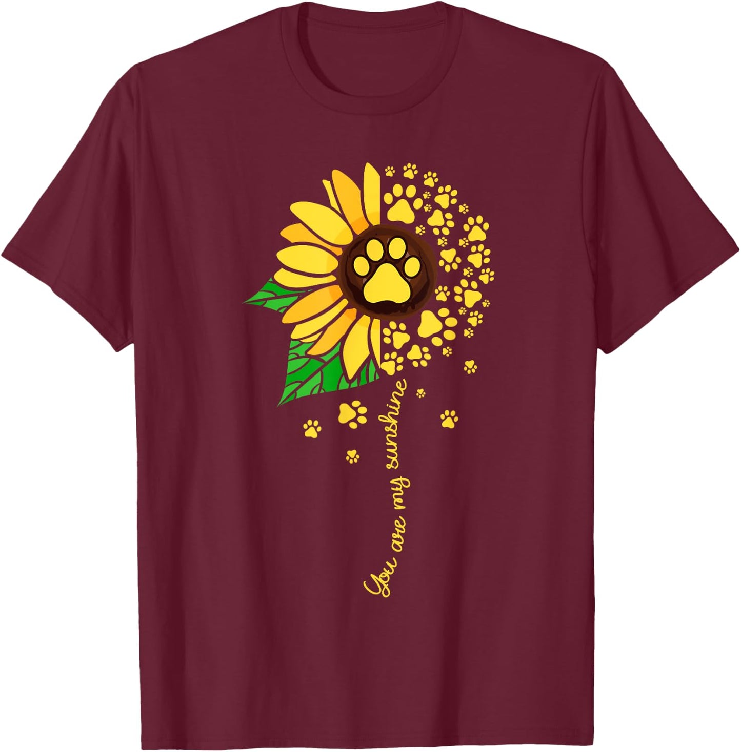 Sunflower dog doglover pets paw apparel men T-Shirt - T-Shirt | Maroon