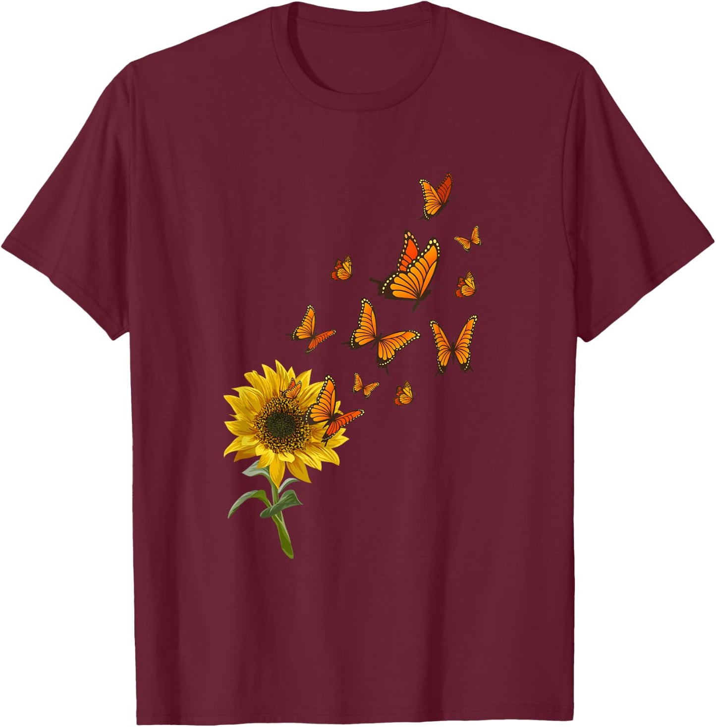 Sunflower Butterfly Dreams Monarch Butterfly Nature Lovers T-Shirt - T-Shirt | Maroon