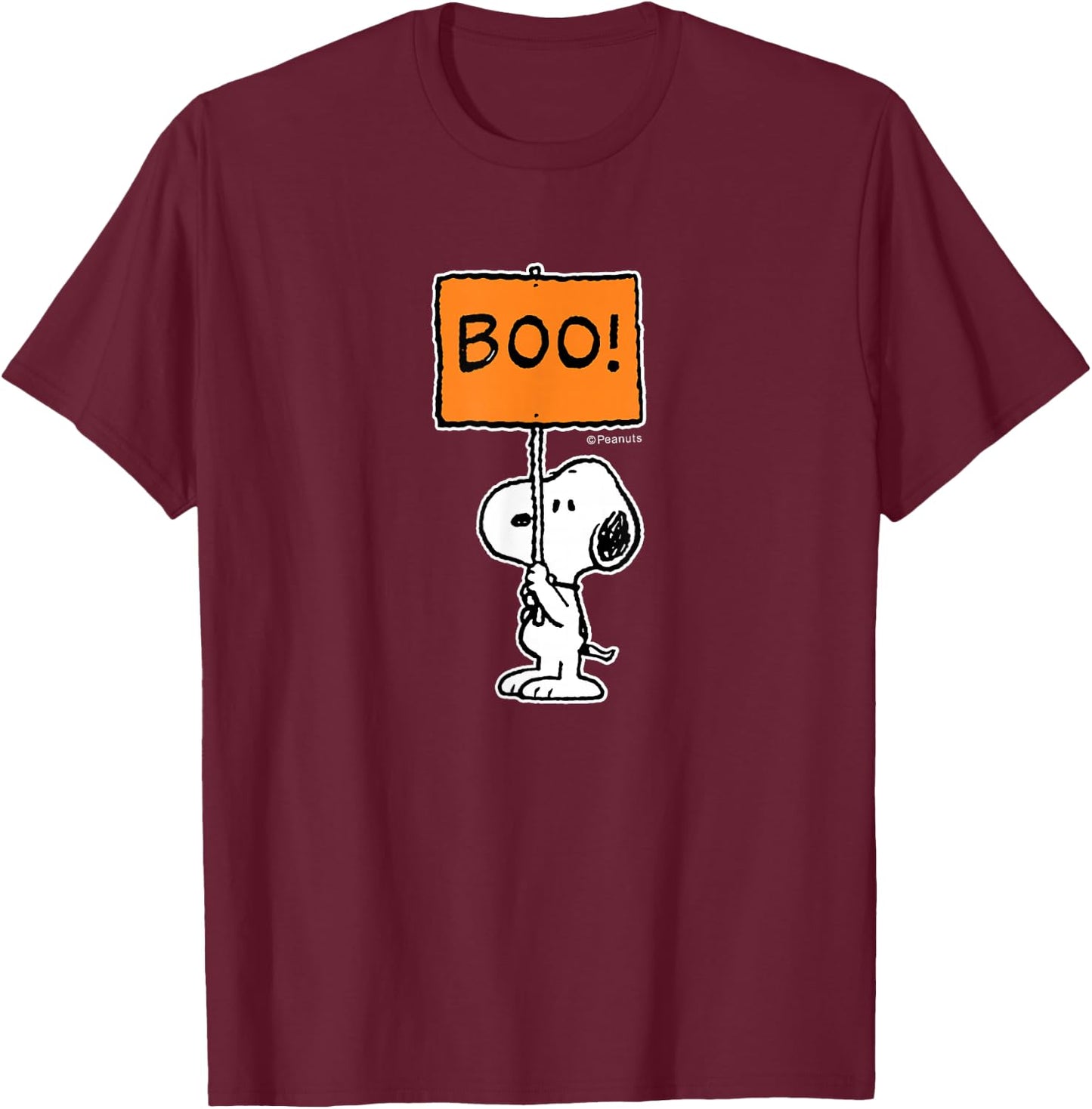Peanuts - Halloween - Snoopy Boo Sign T-Shirt - T-Shirt | Maroon
