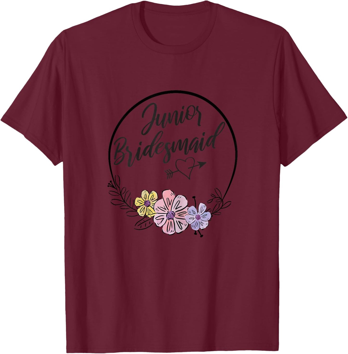 Cute Junior Bridesmaid Floral Bridal Party Gift Jr Girls T-Shirt - T-Shirt | Maroon