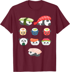 Cute Kawaii Panda Hug Sushi Lover T-Shirt - T-Shirt | Maroon