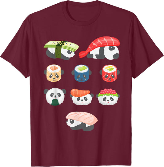 Cute Kawaii Panda Hug Sushi Lover T-Shirt - T-Shirt | Maroon