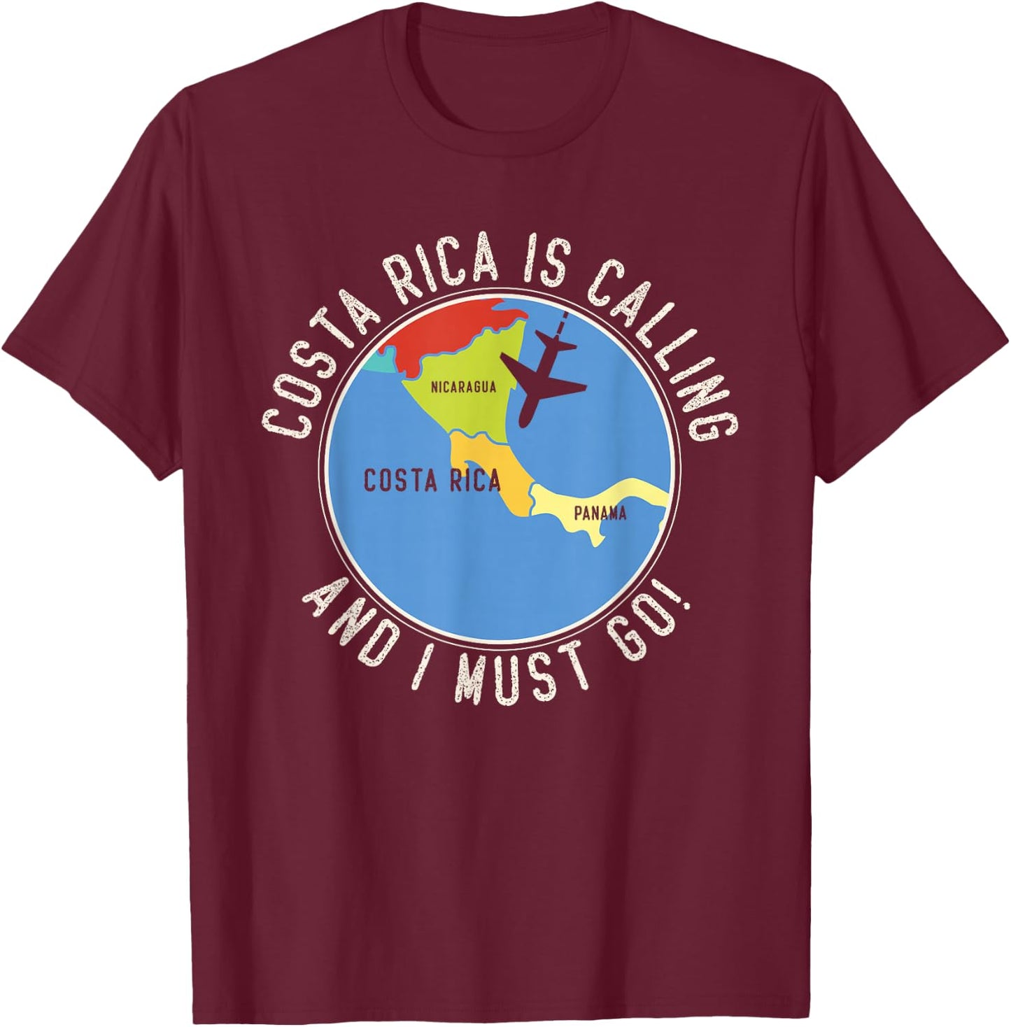 Costa Rica Is Calling And I Must Go, Costa Rica Map T-Shirt - T-Shirt | Maroon