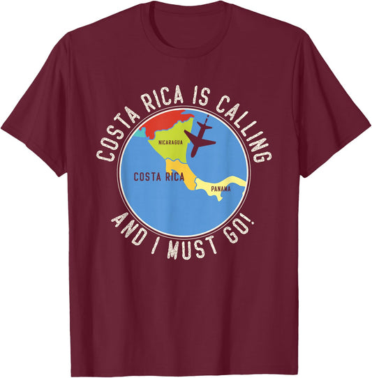 Costa Rica Is Calling And I Must Go, Costa Rica Map T-Shirt - T-Shirt | Maroon