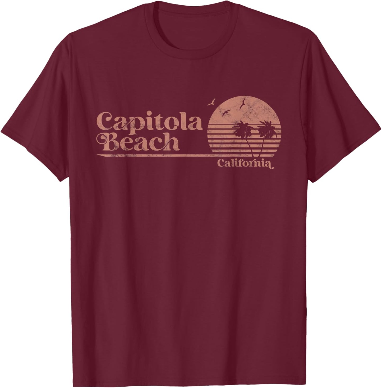 Vintage Capitola Beach California Palm Trees CA Retro T-Shirt - T-Shirt | Maroon