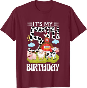 Cute It's My 5th Birthday 5 Years Old Farm Theme 5th B-day T-Shirt - T-Shirt | Maroon