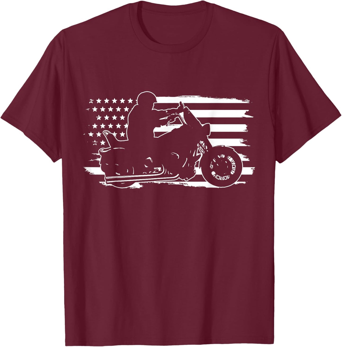 Patriotic Motorcycle Vintage American US Flag Biker T-Shirt - T-Shirt | Maroon