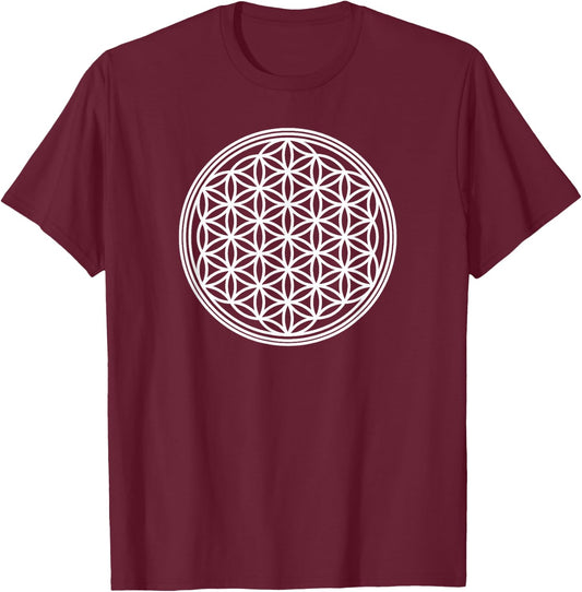 Flower of Life Sacred Geometry Symbol Yoga Meditation T-Shirt - T-Shirt | Maroon