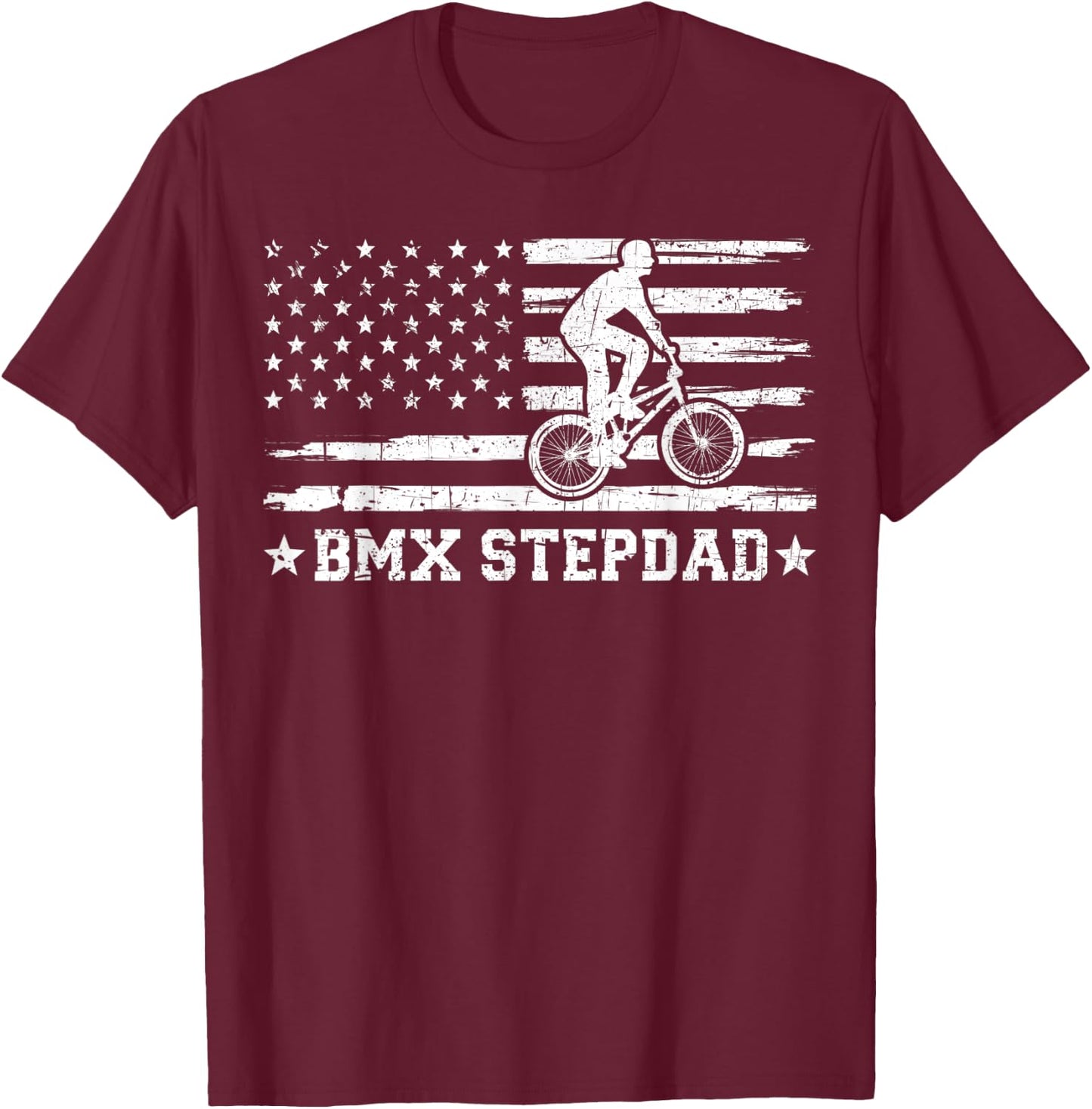 BMX Stepdad USA Flag Vintage Cycling BMX Rider Fathers Day T-Shirt - T-Shirt | Maroon