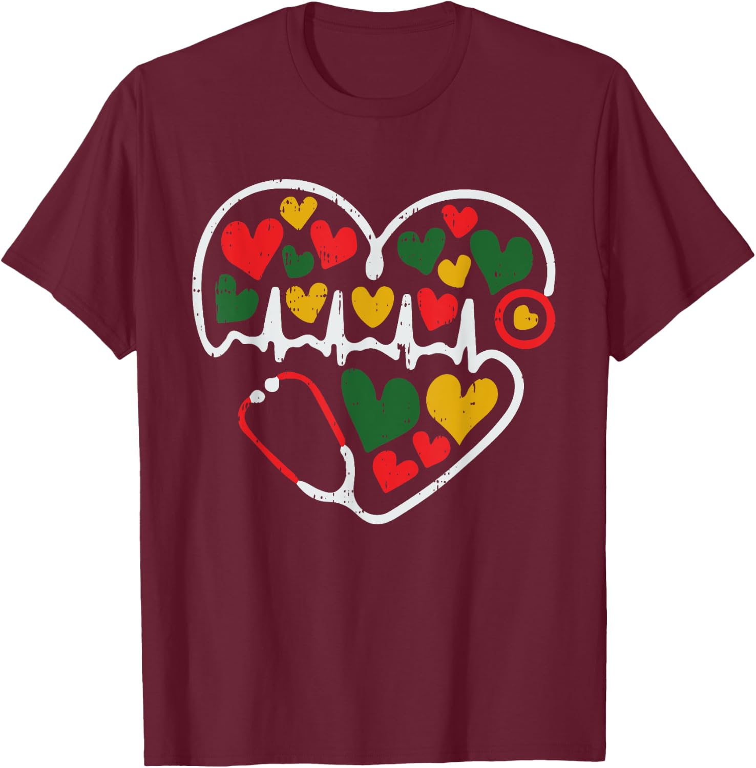 Stethoscope Heart Juneteenth Melanin Nurse African American T-Shirt - T-Shirt | Maroon