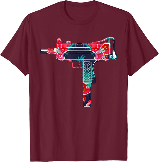 Tropical Gun Lover Firearm Beach Hawaiian Aloha Gun Hawaiian T-Shirt - T-Shirt | Maroon