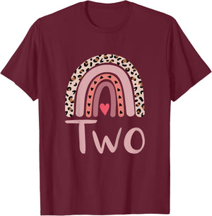 2 Year Old Leopard Rainbow Birthday Party Cute Girl 2nd Gift T-Shirt - T-Shirt | Maroon