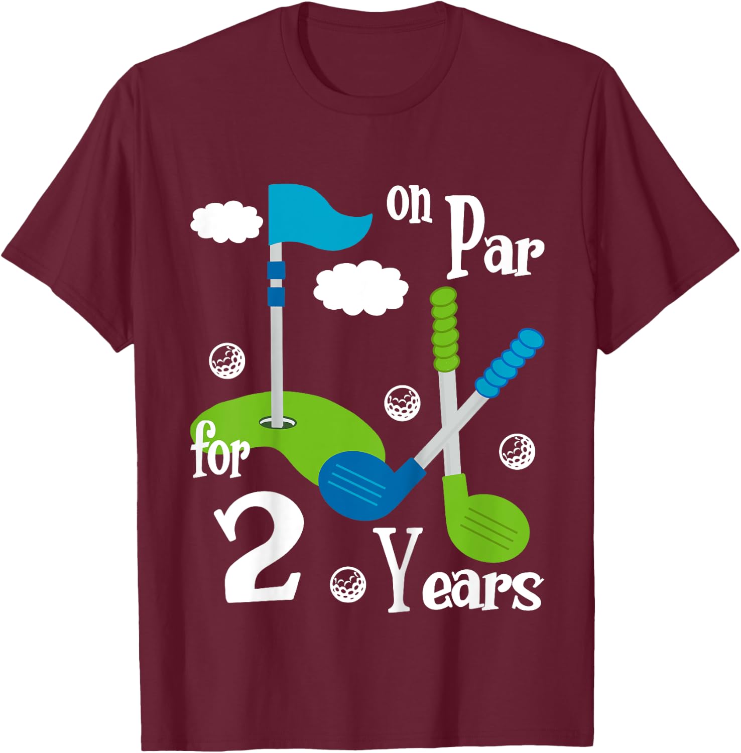 2 Year Old Golf Birthday Party Shirt Gift Boy Girl T-Shirt - T-Shirt | Maroon