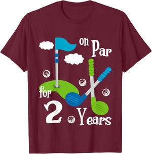 2 Year Old Golf Birthday Party Shirt Gift Boy Girl T-Shirt - T-Shirt | Maroon