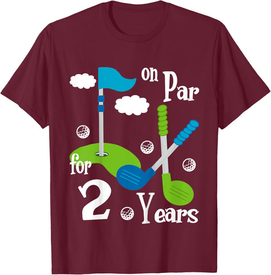 2 Year Old Golf Birthday Party Shirt Gift Boy Girl T-Shirt - T-Shirt | Maroon