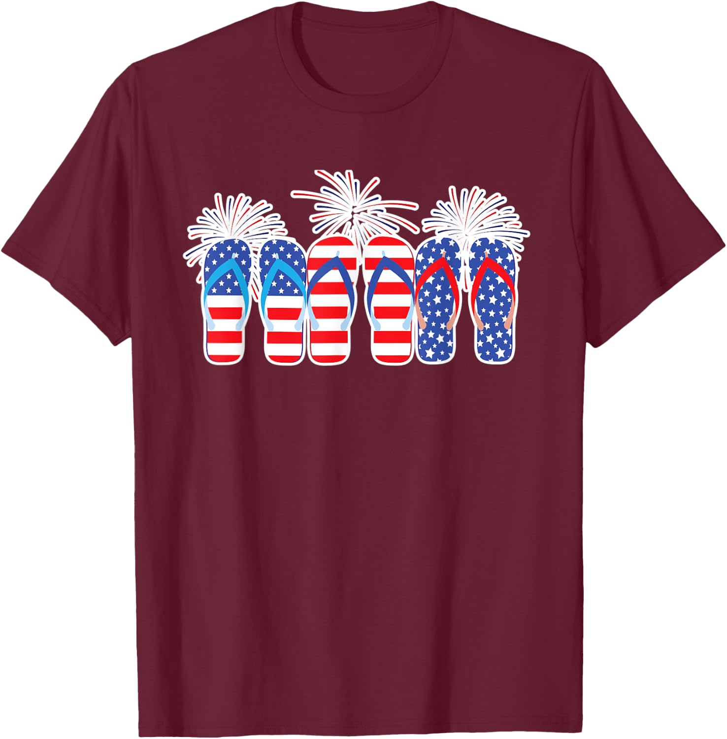 4th of July Flip Flops Red White Blue American Flag Gift Kids Men T-Shirt - T-Shirt | Maroon