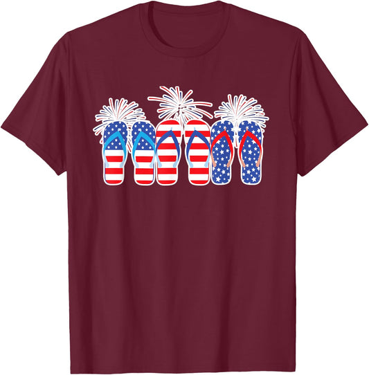 4th of July Flip Flops Red White Blue American Flag Gift Kids Men T-Shirt - T-Shirt | Maroon