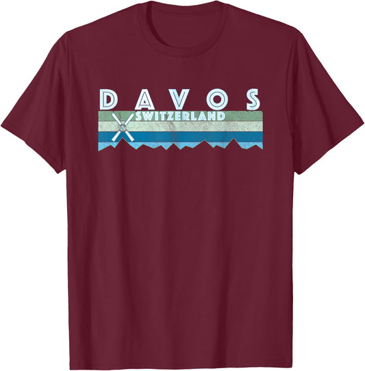 Davos Switzerland Ski T Shirt / Retro Vintage Davos Shirt T-Shirt - T-Shirt | Maroon