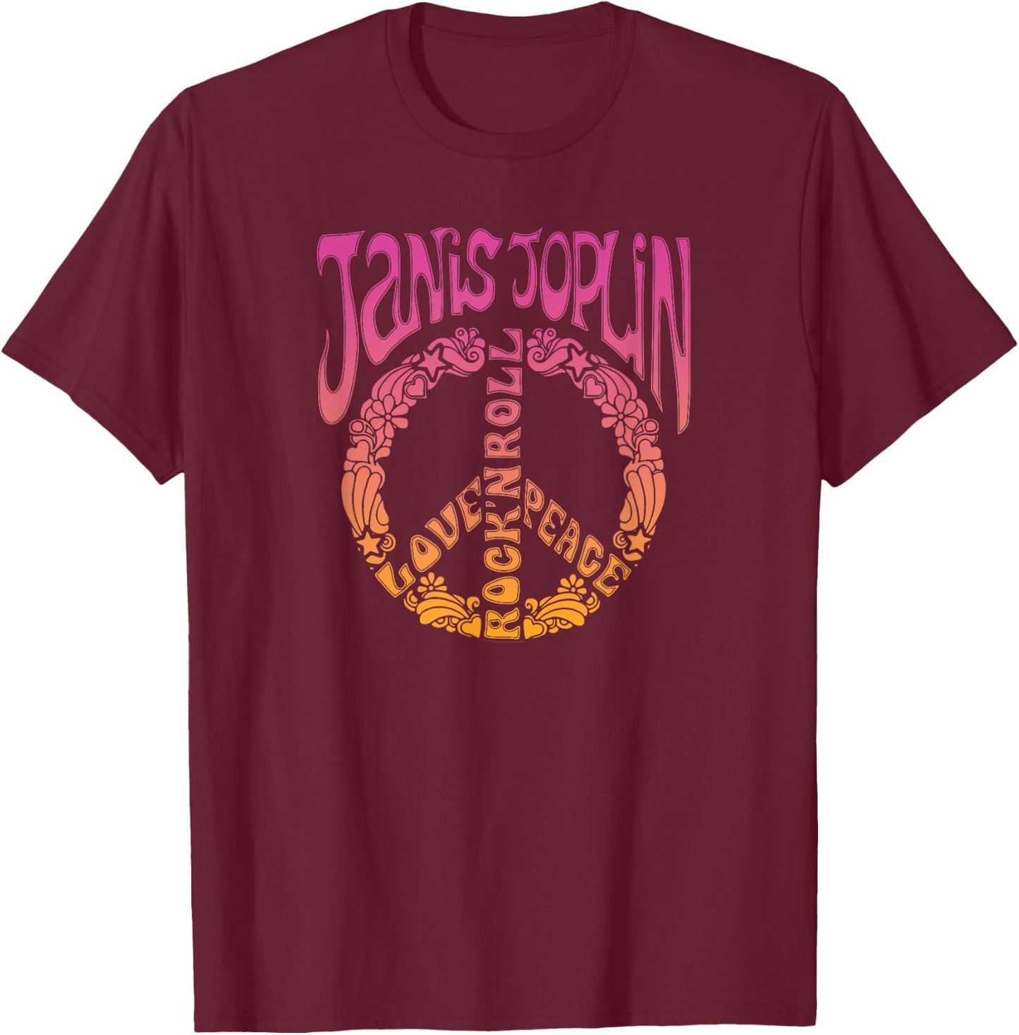 Janis Joplin Peace Art Nouveau T-Shirt - T-Shirt | Maroon