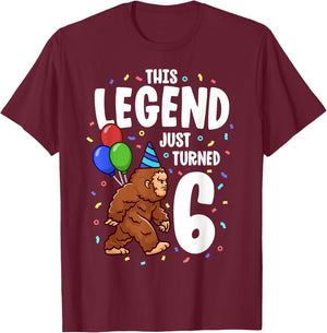 Bigfoot Birthday Party 6 Years Old Sasquatch Theme Boys T-Shirt - T-Shirt | Maroon