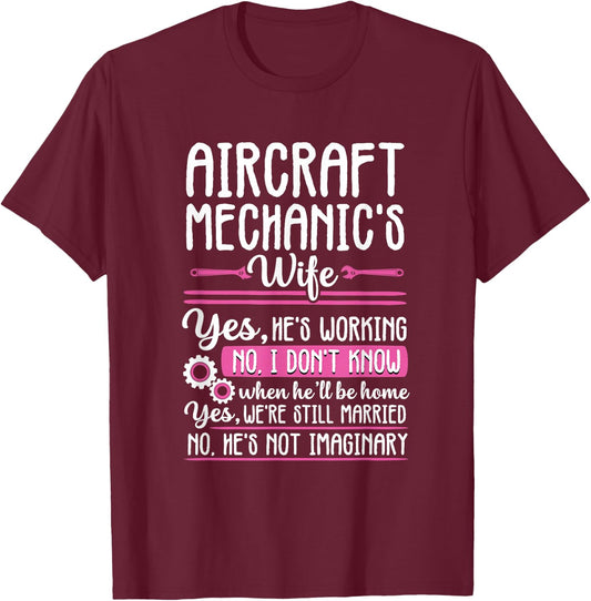 Funny Airplane Aircraft Mechanic Wife Women Aviation Repair T-Shirt - T-Shirt | Maroon