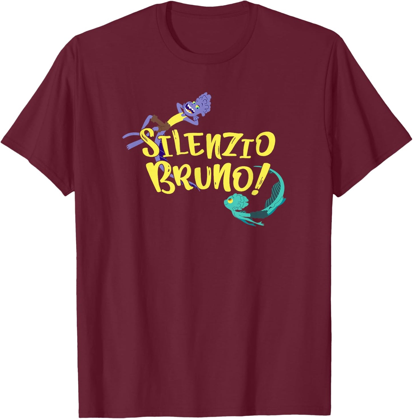 Disney Pixar Luca Silenzio Bruno! Characters Swimming T-Shirt - T-Shirt | Maroon