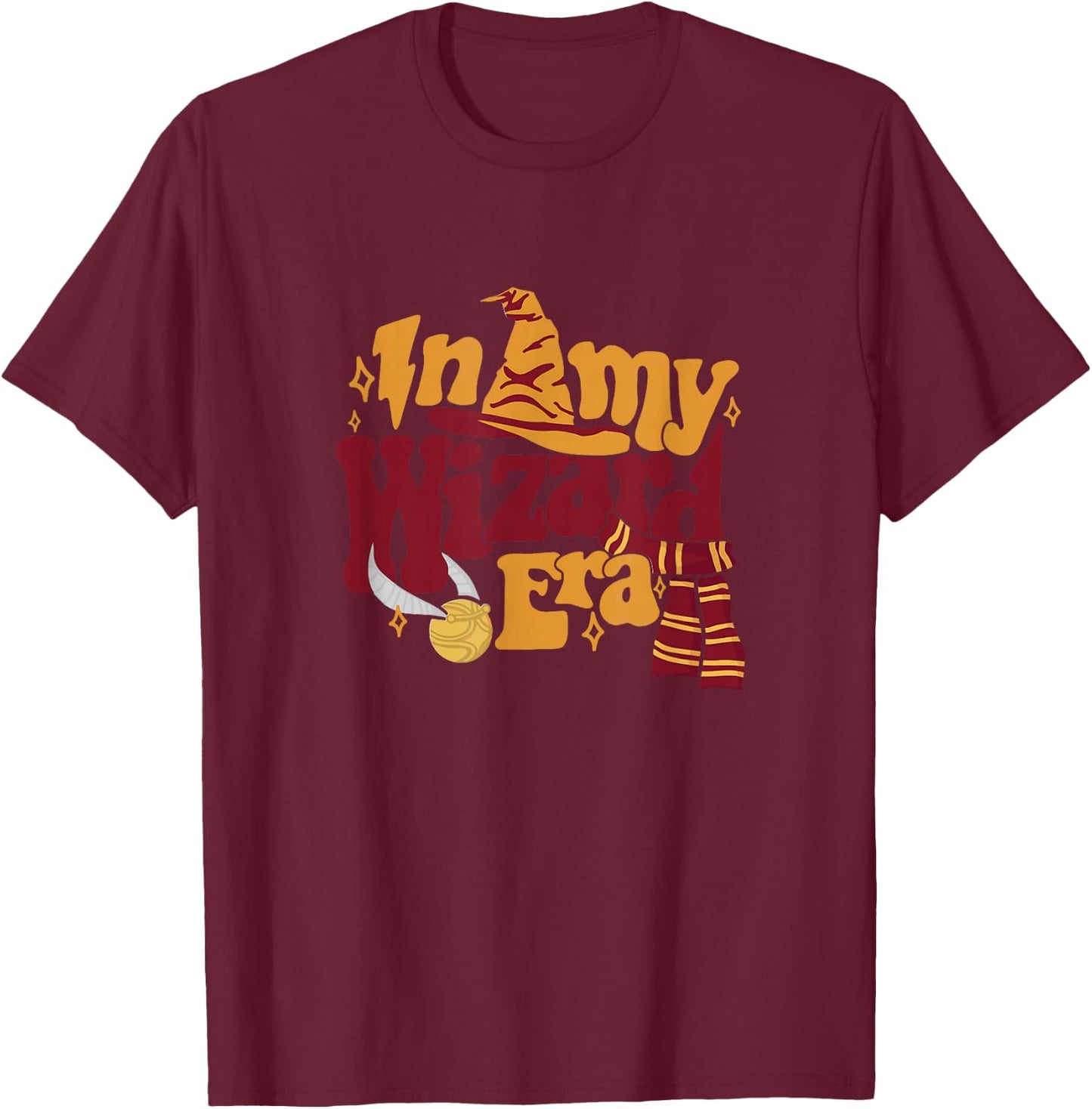 In My Wizard Era Groovy Bookish Fantasy Reader Book Lover T-Shirt - T-Shirt | Maroon