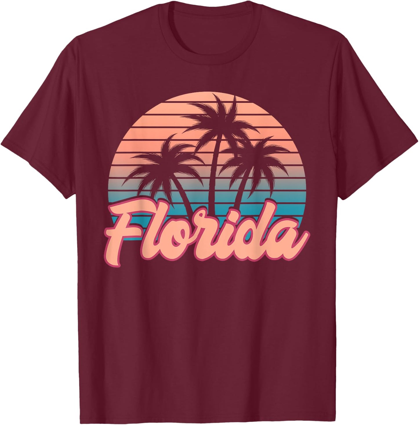 Retro Palm Trees Tropical Summer Vibes Florida Men Women Girls Kids T-Shirt - T-Shirt | Maroon