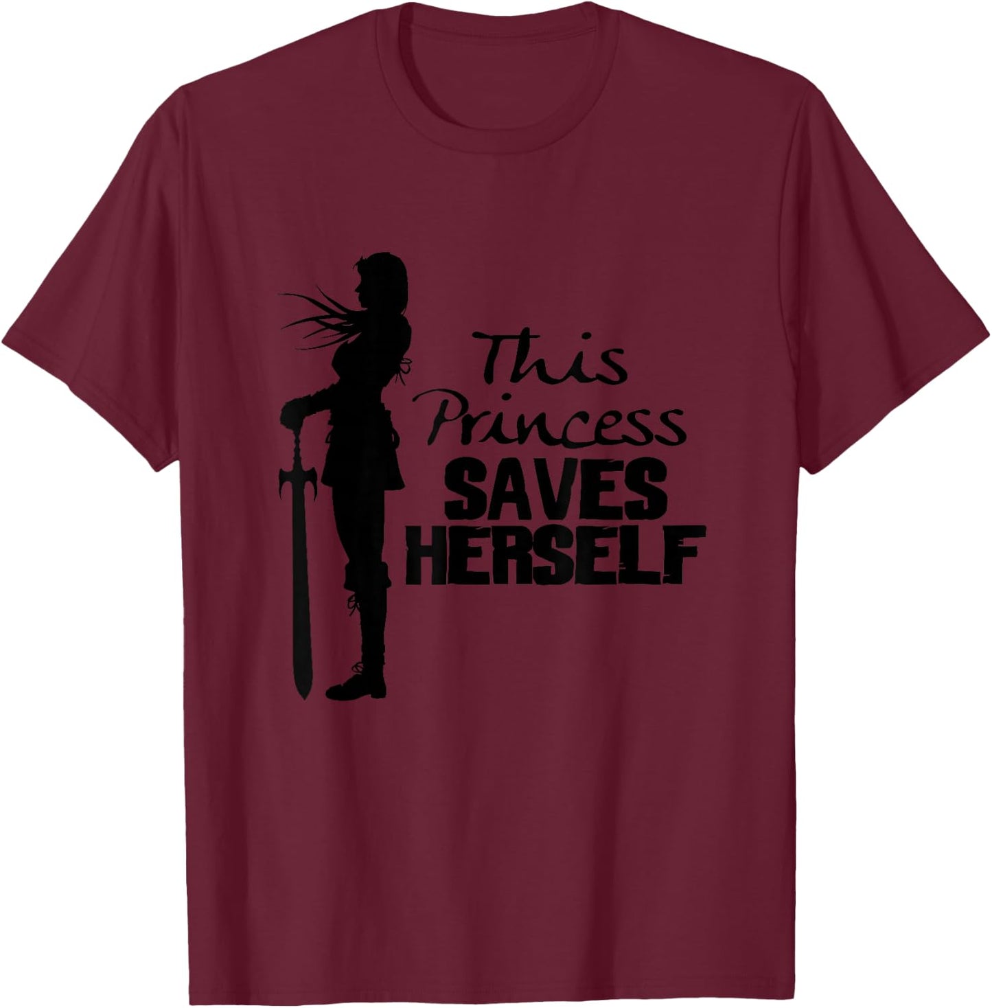 This Princess Saves Herself Bookish Fairy Tale Feminist T-Shirt - T-Shirt | Maroon