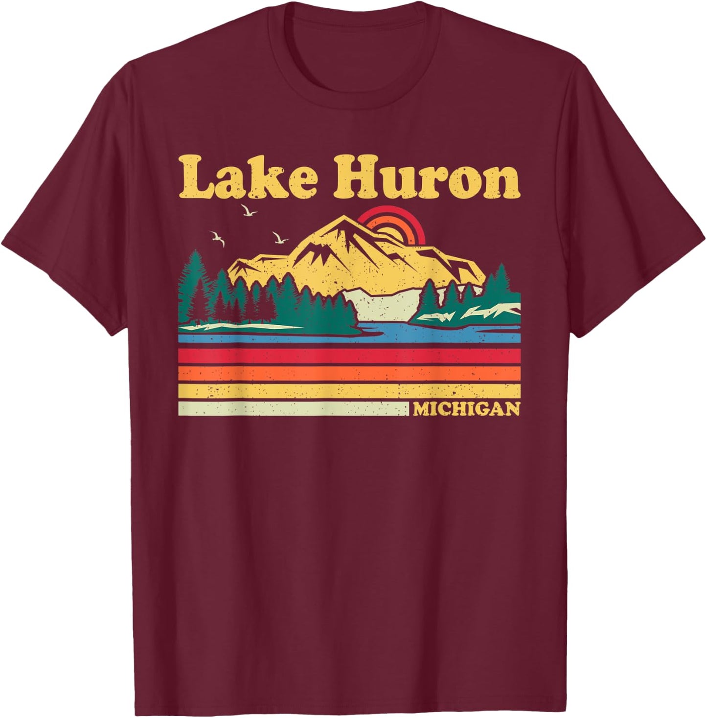Vintage Retro Family Vacation Michigan Huron Lake T-Shirt - T-Shirt | Maroon
