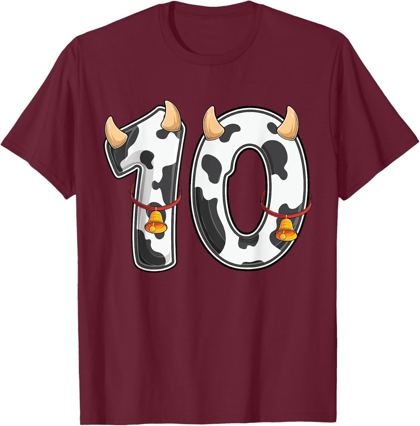 Cow Girl Boy Farmer 10th Birthday Ten 10 Years Old Bday Kids T-Shirt - T-Shirt | Maroon