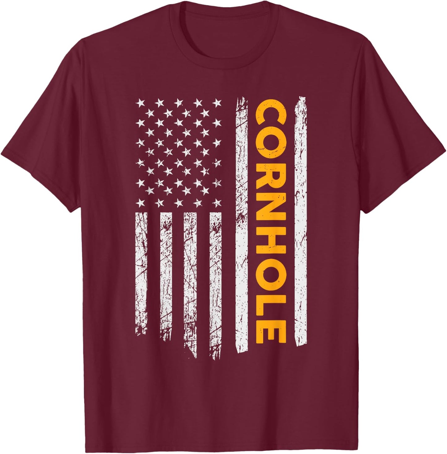 Cornhole US Flag Cornhole Game Lovers Gift Men women T-Shirt - T-Shirt | Maroon