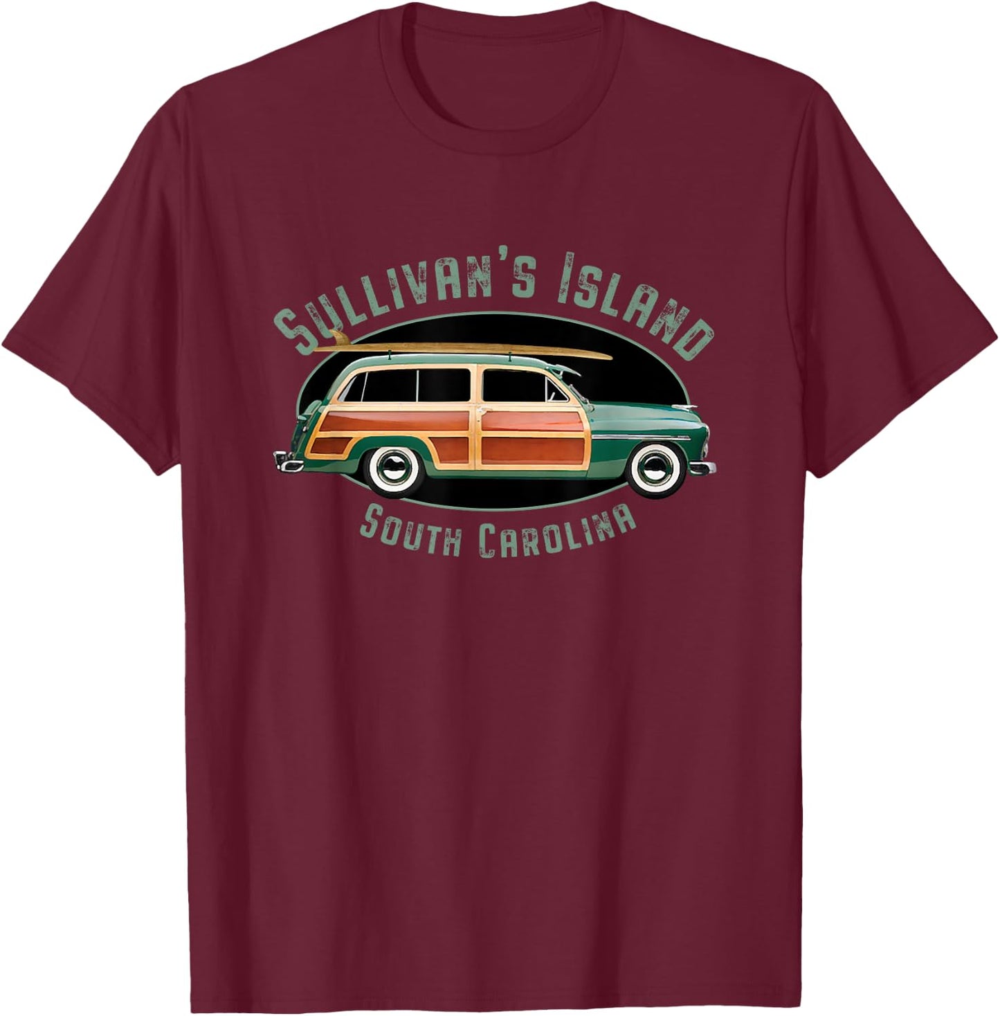 Sullivan's Island South Carolina Vintage Surfing Design T-Shirt - T-Shirt | Maroon