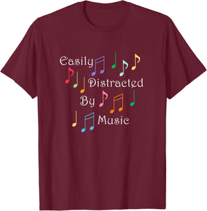 Musician Singer Distracted by Musical Notes Art T-Shirt - T-Shirt | Maroon
