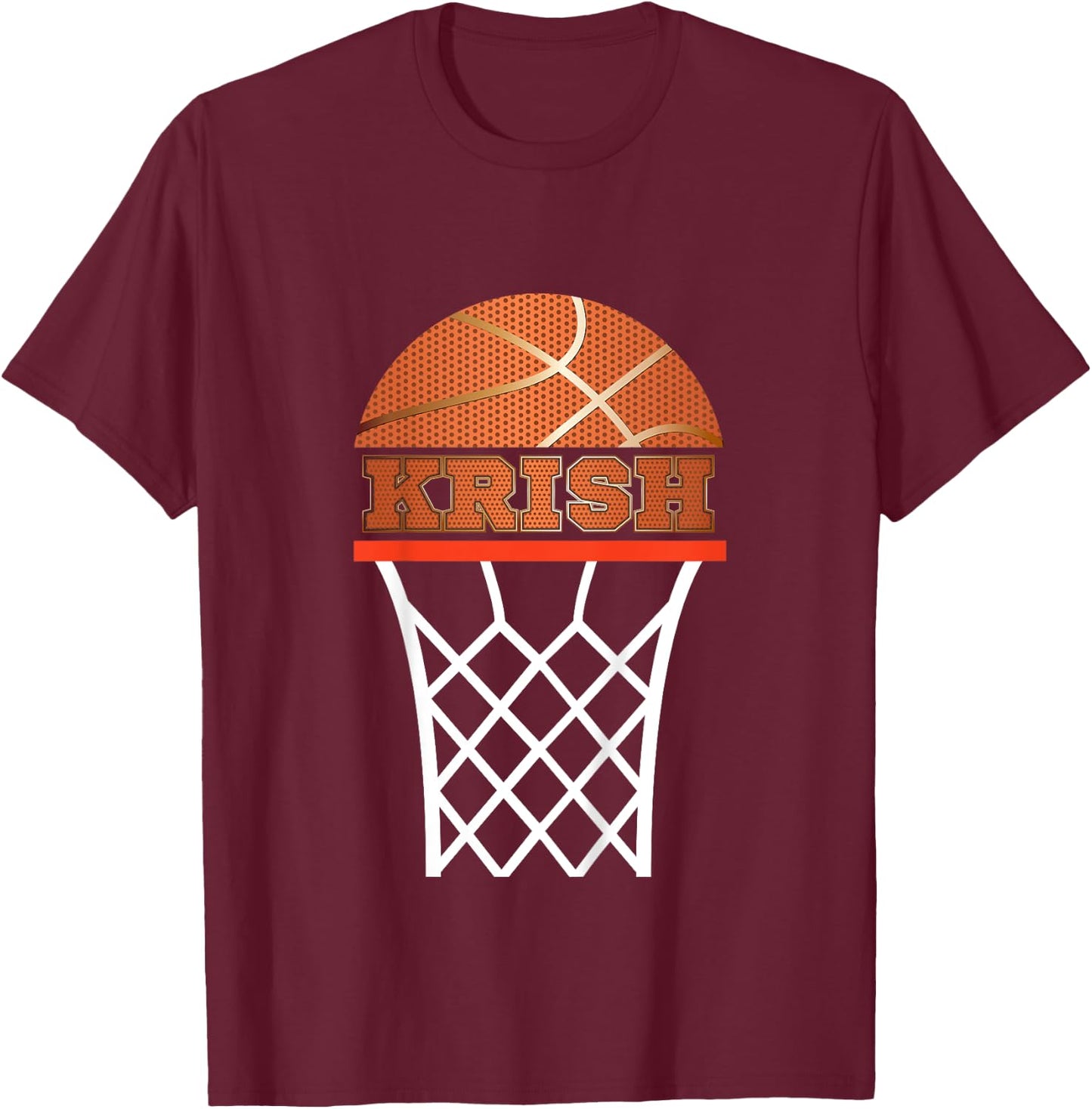 Kids Basketball Apparels Boy Custom Name Krish, Youth T Shirt T-Shirt - T-Shirt | Maroon