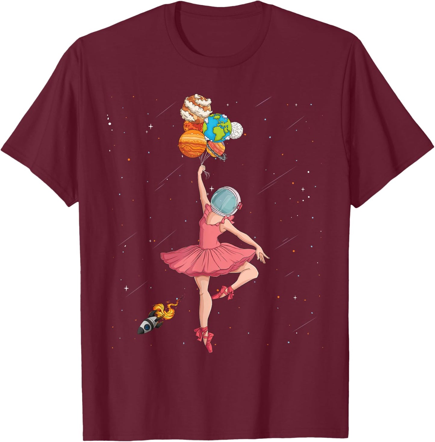 Ballerina Planets Outer Space Astronaut Solar System Girls T-Shirt - T-Shirt | Maroon
