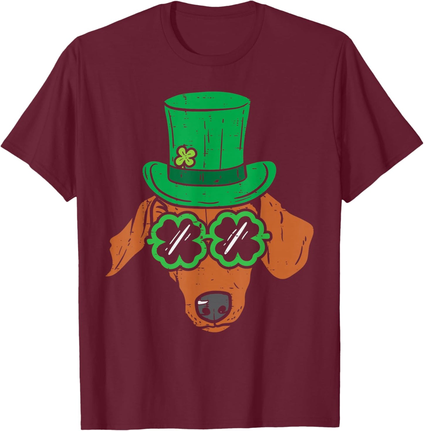 Leprechaun Dachshund Clover Glasses St Patricks Day Dog Gift T-Shirt - T-Shirt | Maroon