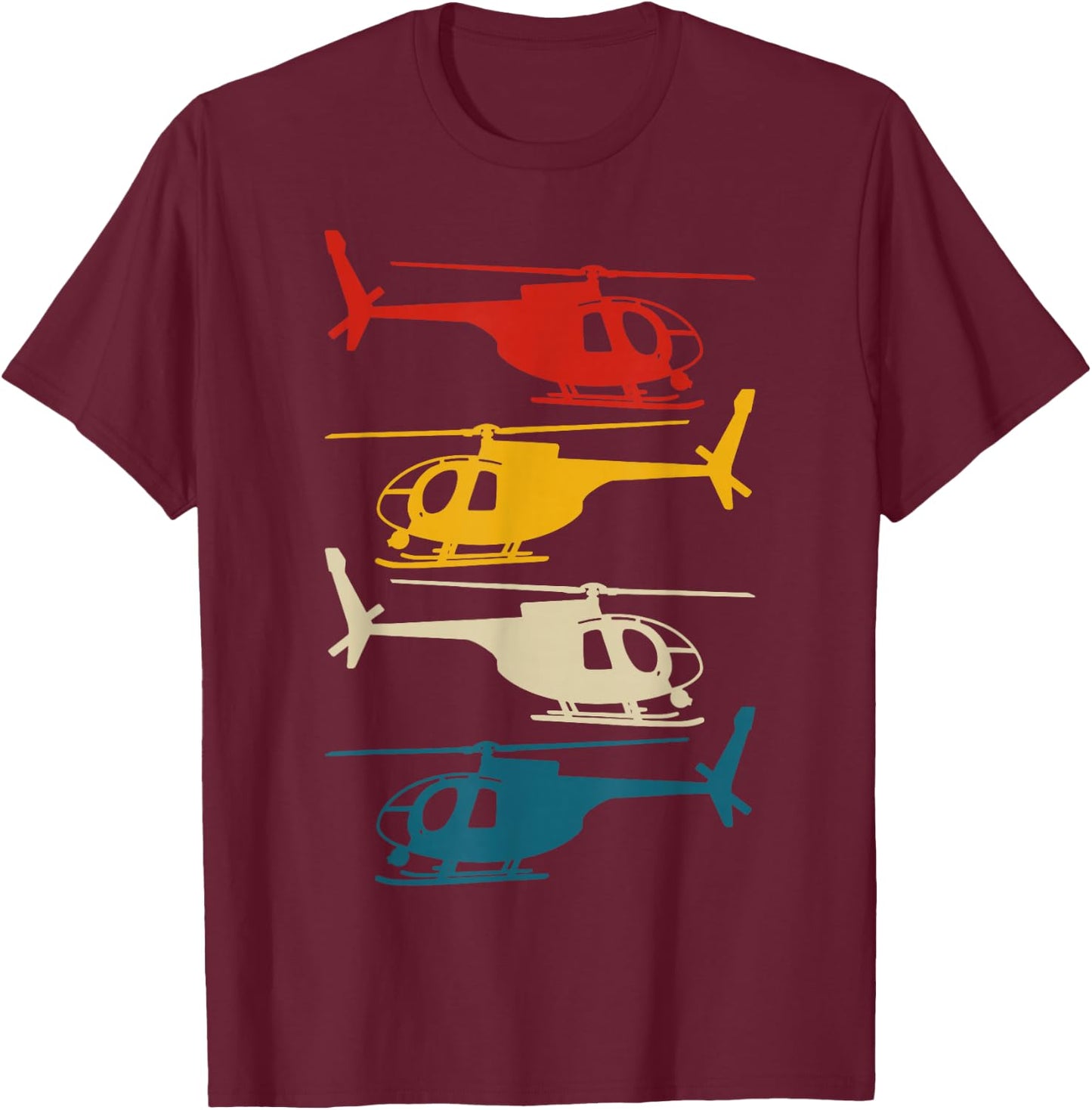 Helicopter Pilot Co. -Kids Retro Aviation , Black, Small, Short Sleeve T-Shirt - T-Shirt | Maroon