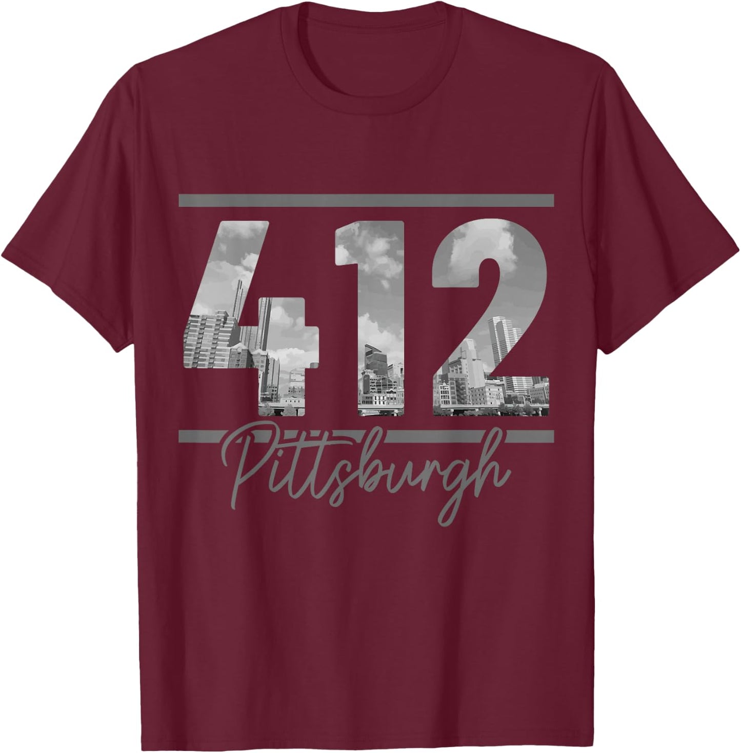 Pittsburgh 412 Area Code Skyline Pennsylvania Vintage T-Shirt - T-Shirt | Maroon